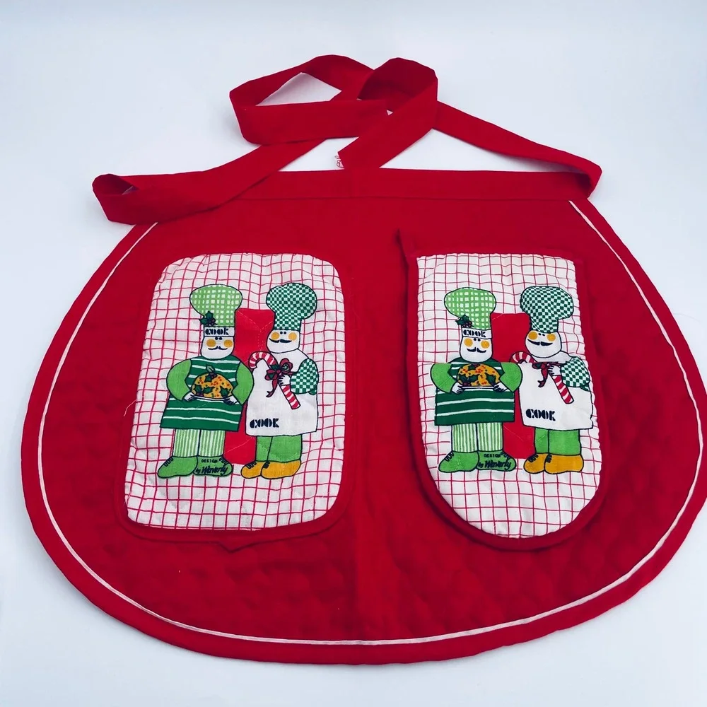 Vintage Half Apron Christmas Holiday Cooking Apron‎ with Matching Pot Holder